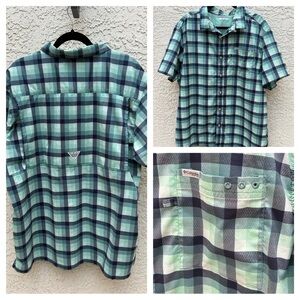 Columbia PFG Plaid Short Sleeve Button Up Shirt Size XL